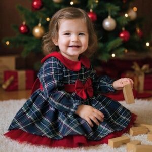 Plaid Dress with Red Bow for Toddlers